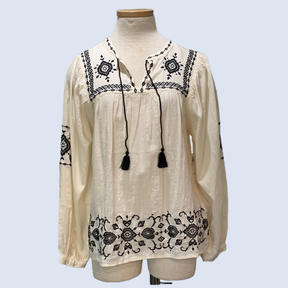 Old Navy sz M cream long sleeve top with black embroidery NWT